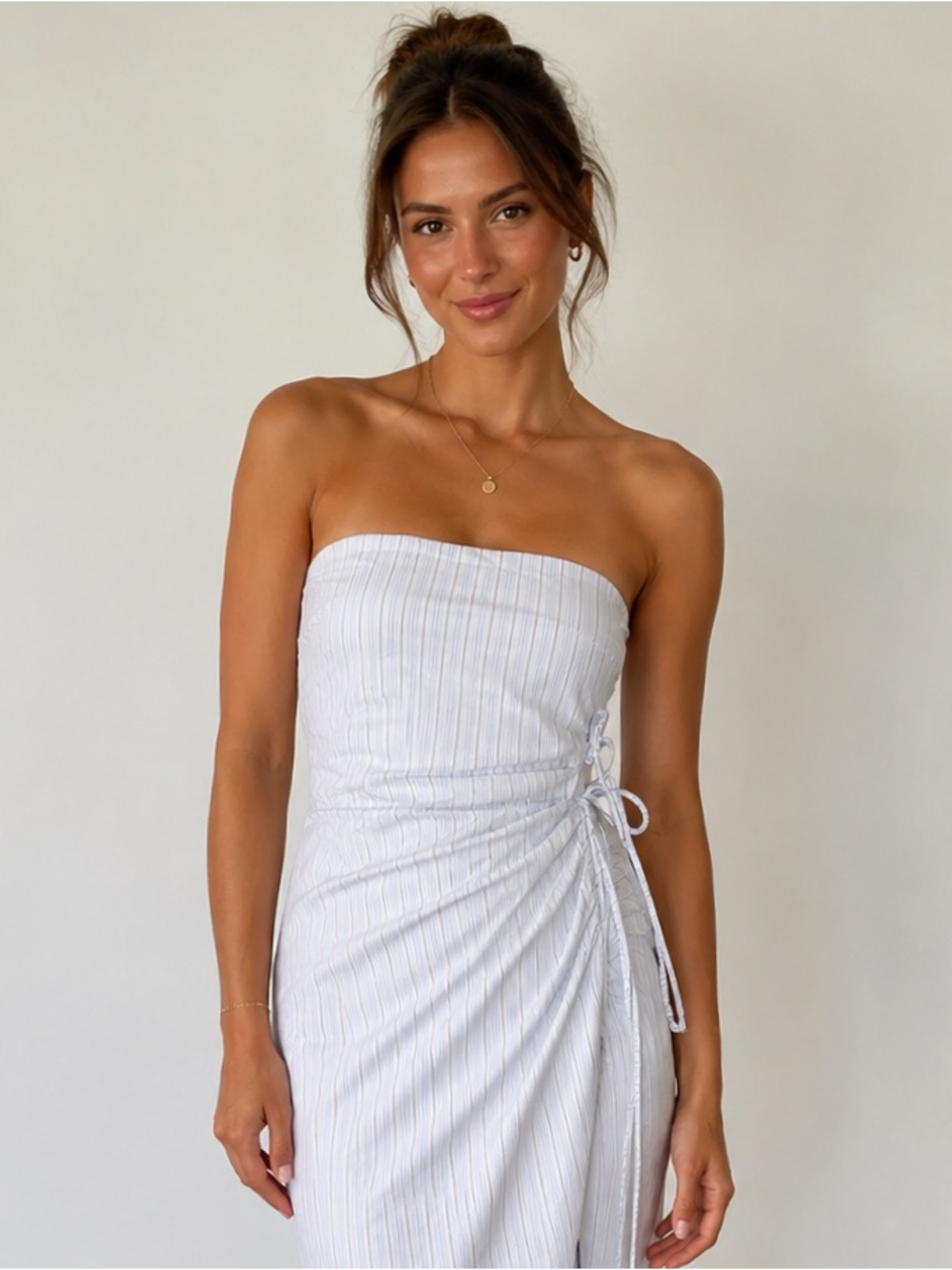 CLASSY! 🩵 Wild Fable Blue Pinstripe Strapless Mini Dress